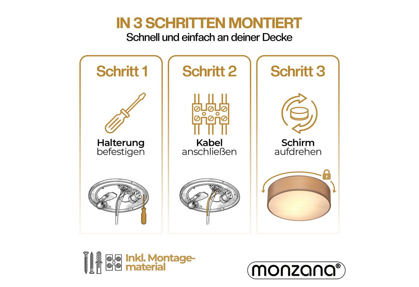 monzana Deckenleuchte Deckenleuchte, Innenbeleuchtung, Deckenlampe Stoff Taupe 38 cm Modern E27 Rund 2 Flammig Deckenleuchte – Bild 3 von 5