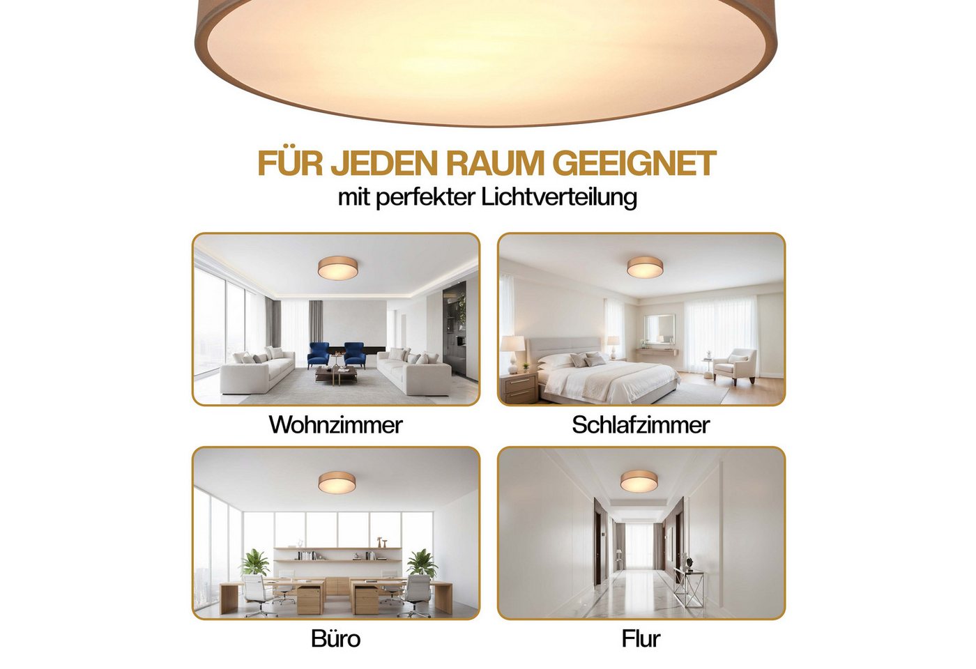 monzana Deckenleuchte Deckenleuchte, Innenbeleuchtung, Deckenlampe Stoff Taupe 38 cm Modern E27 Rund 2 Flammig Deckenleuchte – Bild 5 von 5
