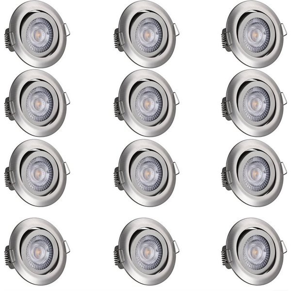 monzana Einbauleuchte, Silber 12er Set, 12er Set LED Flach Dimmbar Silber 68mm Schwenkbar Warmweiß 3000K Rund