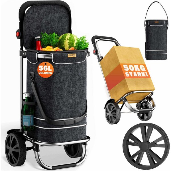 monzana Einkaufstrolley, 2in1 56L bis 50 kg klappbar abnehmbare Tasche Handwagen Einkaufswagen