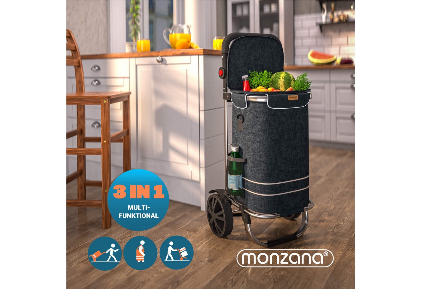 monzana Einkaufstrolley, 2in1 56L bis 50 kg klappbar abnehmbare Tasche Handwagen Einkaufswagen – Bild 2 von 5