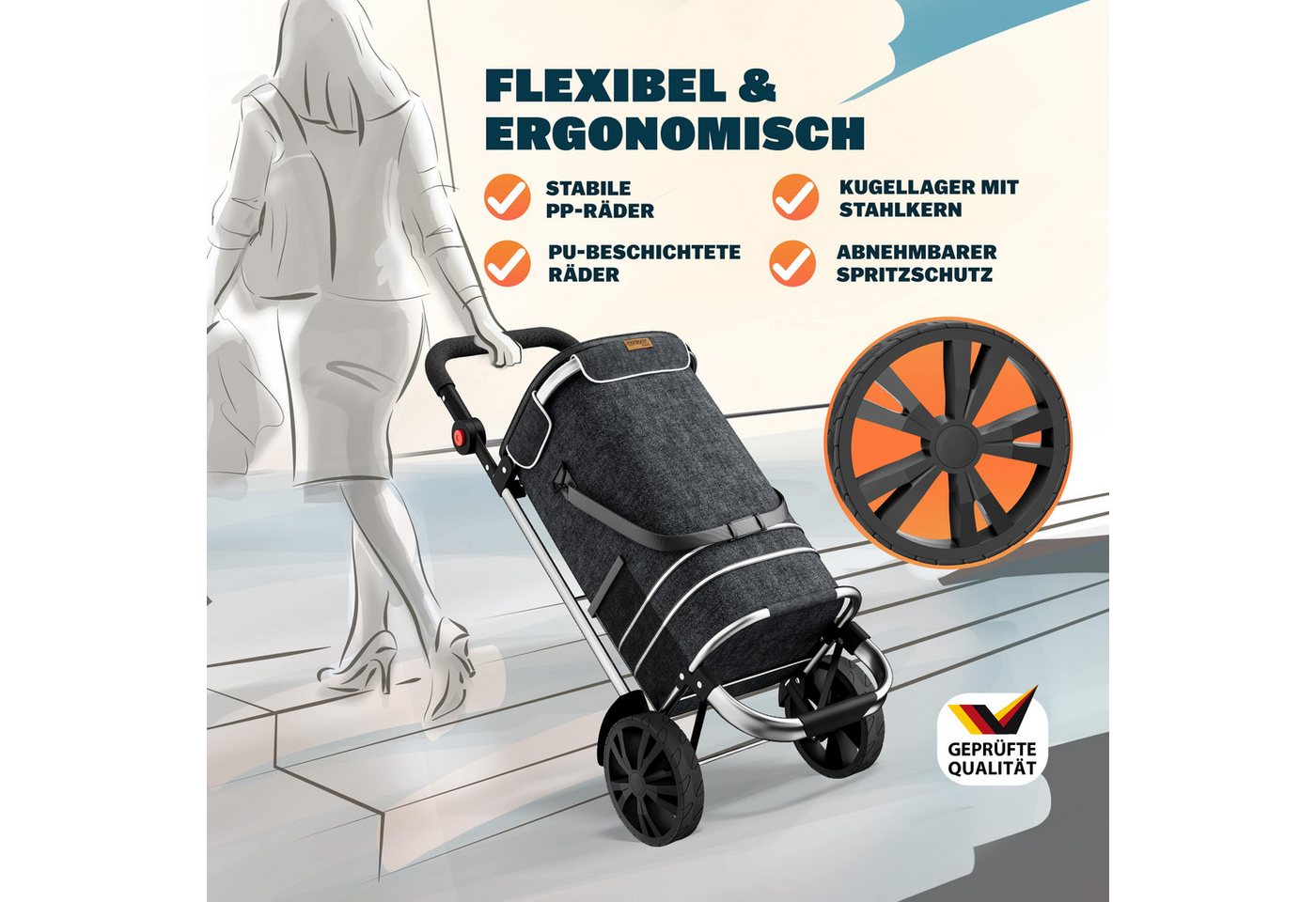 monzana Einkaufstrolley, 2in1 56L bis 50 kg klappbar abnehmbare Tasche Handwagen Einkaufswagen – Bild 3 von 5