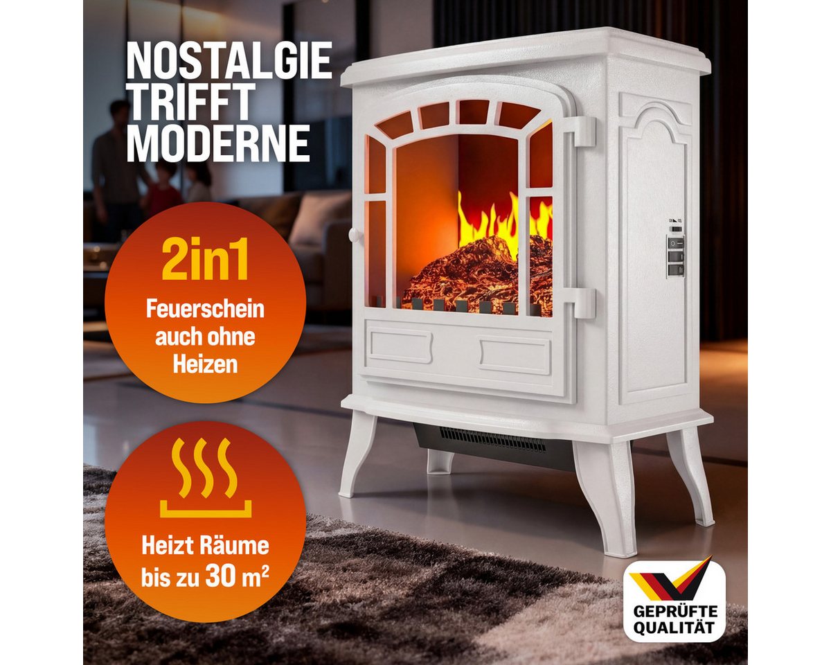 monzana Elektrokamin, Mit Heizung Flammeneffekt Heizlüfter Kamin Deko Ofen Weiß Wohnzimmer – Bild 3 von 5
