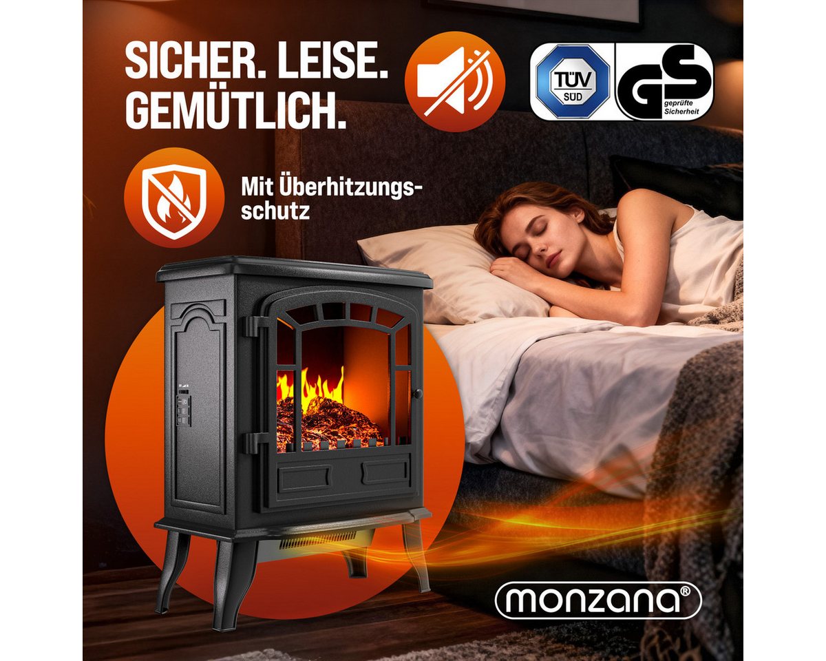 monzana Elektrokamin, Elektrokamin Elektrischer Kamin mit Heizung LED Kaminfeuer Effekt – Bild 2 von 5