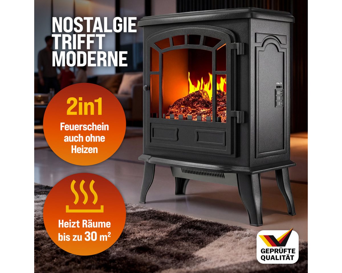 monzana Elektrokamin, Elektrokamin Elektrischer Kamin mit Heizung LED Kaminfeuer Effekt – Bild 3 von 5