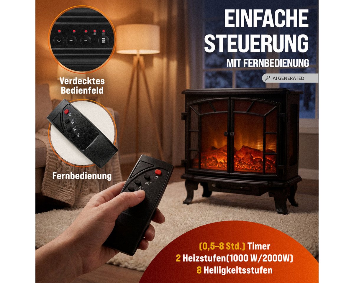 monzana Elektrokamin, Mit Heizung Flammeneffekt Heizlüfter Kamin Ofen Schwarz Wohnzimmer – Bild 3 von 5