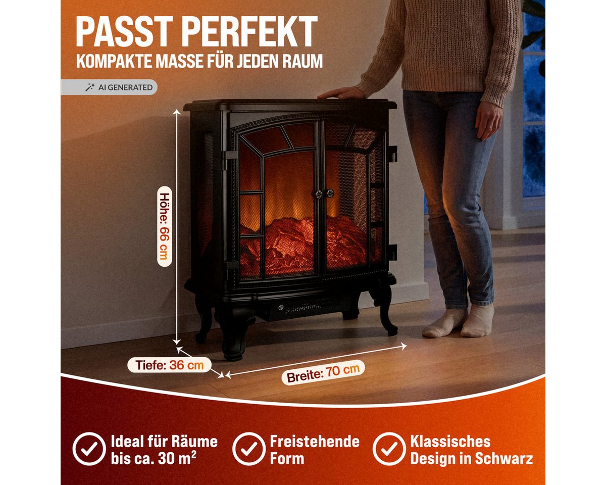 monzana Elektrokamin, Mit Heizung Flammeneffekt Heizlüfter Kamin Ofen Schwarz Wohnzimmer – Bild 4 von 5