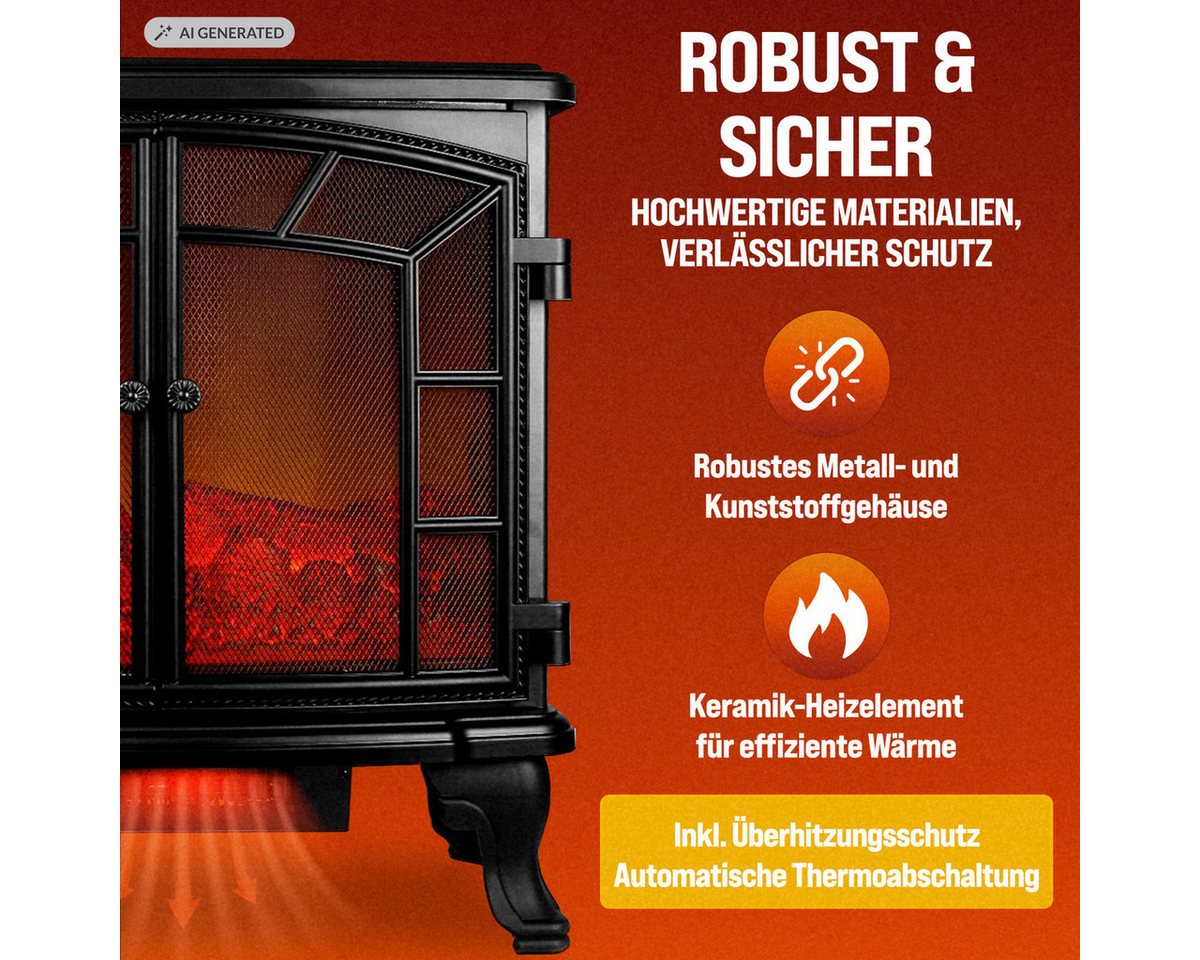 monzana Elektrokamin, Mit Heizung Flammeneffekt Heizlüfter Kamin Ofen Schwarz Wohnzimmer – Bild 5 von 5