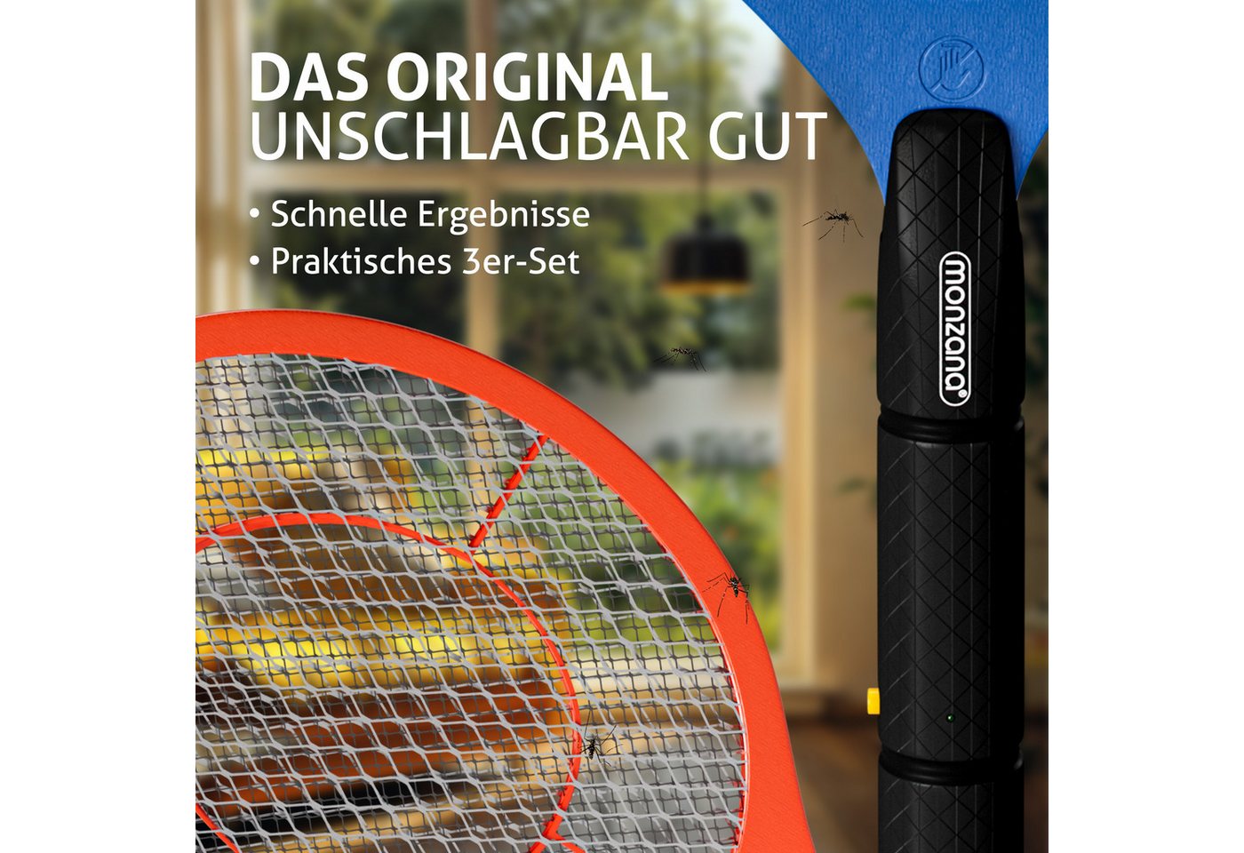 monzana Fliegenwedler, 3er Set Doppeltes Sicherheitsnetz Batteriebetrieben Mückenklatsche – Bild 2 von 5