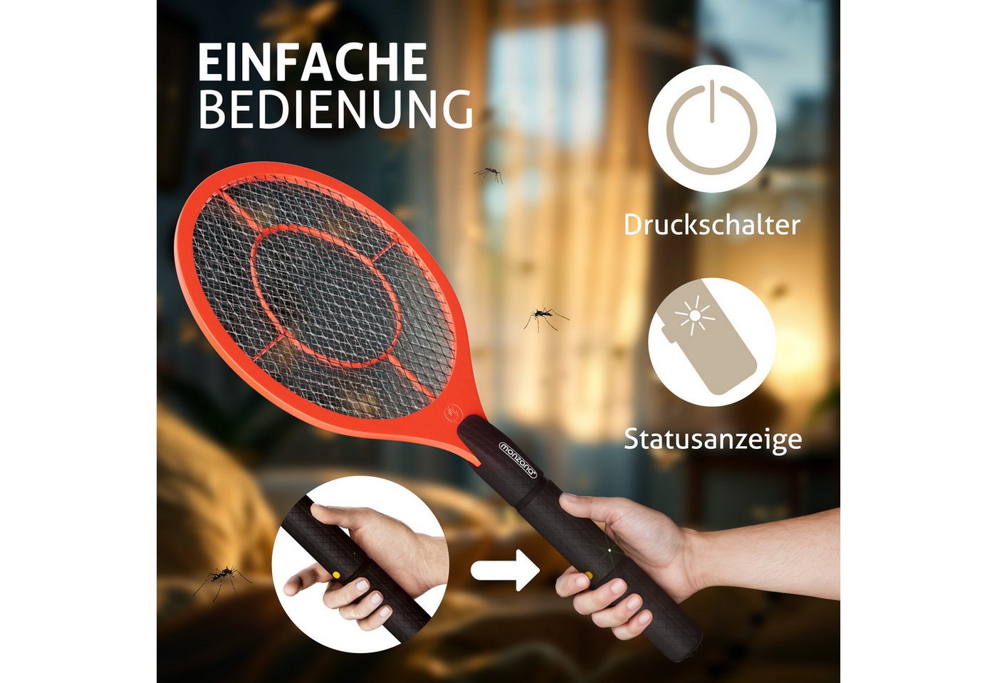 monzana Fliegenwedler, 3er Set Doppeltes Sicherheitsnetz Batteriebetrieben Mückenklatsche – Bild 4 von 5