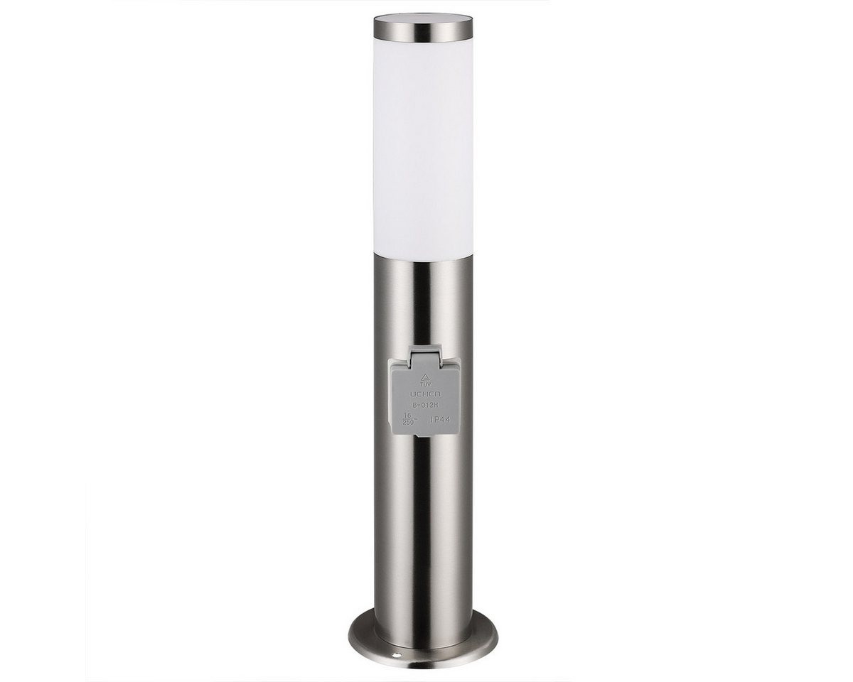 monzana Gartenleuchte, Außenleuchte mit Steckdose, Edelstahl 50cm IP44 Gartenlampe Sockelleuchte Strom E27 Außen Silber – Bild 3 von 5