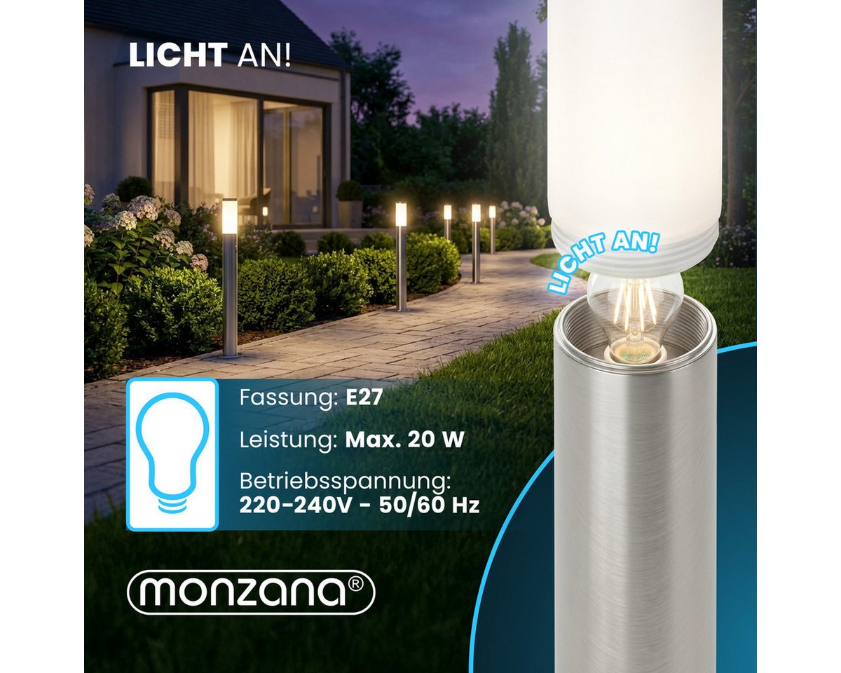 monzana Gartenleuchte, Wegeleuchte, Edelstahl 100cm Strom E27 Pollerleuchte Stehlampe Garten Außen Silber – Bild 5 von 5