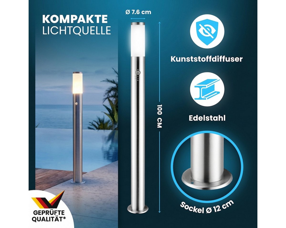 monzana Gartenleuchte, Wegeleuchte mit Bewegungsmelder, Einstellbar Edelstahl 100cm IP44 Außen Gartenlampe Außenleuchte Silber – Bild 4 von 5