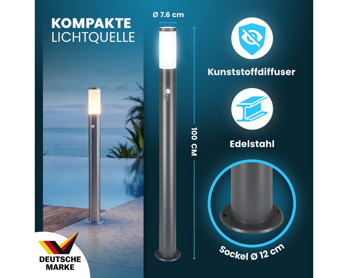 monzana Gartenleuchte, Wegeleuchte mit Bewegungsmelder, Einstellbar Edelstahl 100cm IP44 Außenlampe Garten Außen Anthrazit – Bild 4 von 5