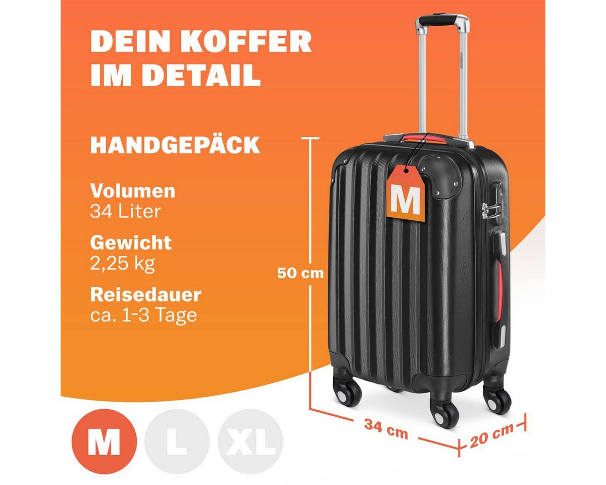 monzana Hartschalen-Trolley, 4 Rollen Rollen, 55x34x20cm Handgepäck mit Rollen Reisekoffer Hartschalenkoffer Trolley – Bild 2 von 5
