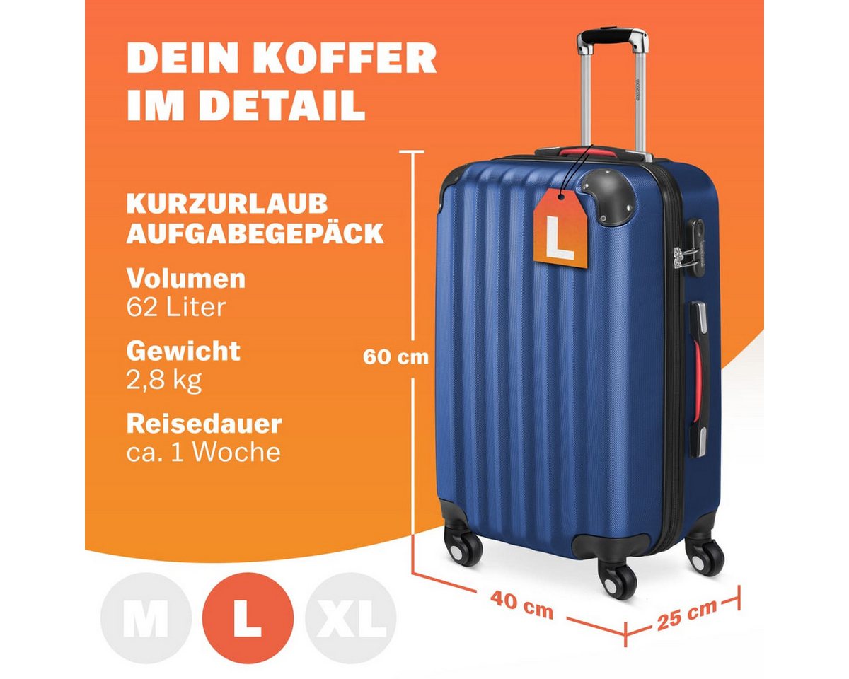 monzana Hartschalen-Trolley, 4 Rollen Rollen, Rollkoffer Zahlenschloss Reisekoffer Hartschalenkoffer Trolley Blau L – Bild 2 von 5