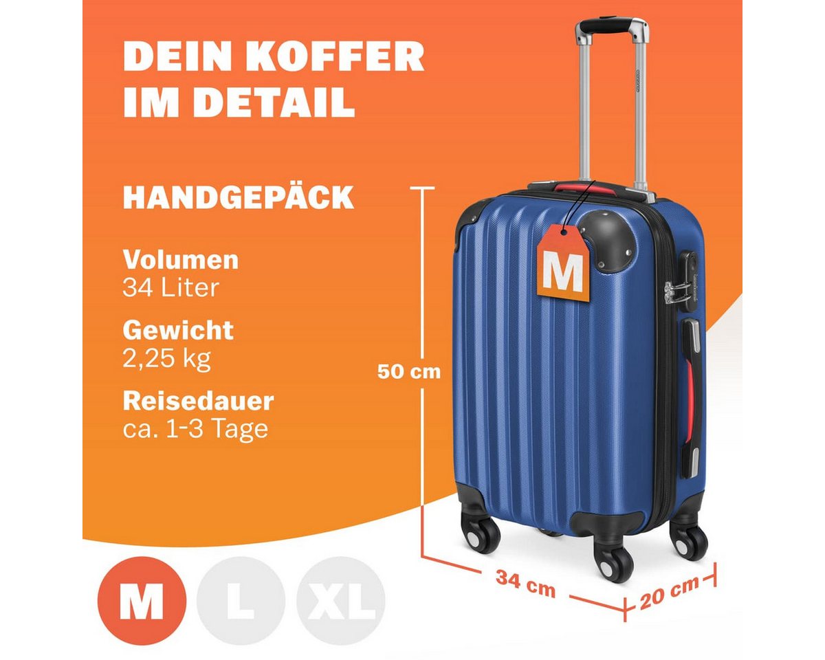 monzana Hartschalen-Trolley, 4 Rollen, Handgepäck Zahlenschloss Reisekoffer Hartschalenkoffer Trolley M Blau – Bild 2 von 5