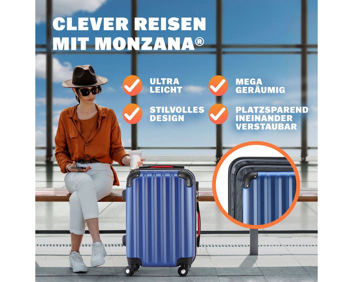 monzana Hartschalen-Trolley, 4 Rollen, Handgepäck Zahlenschloss Reisekoffer Hartschalenkoffer Trolley M Blau – Bild 3 von 5