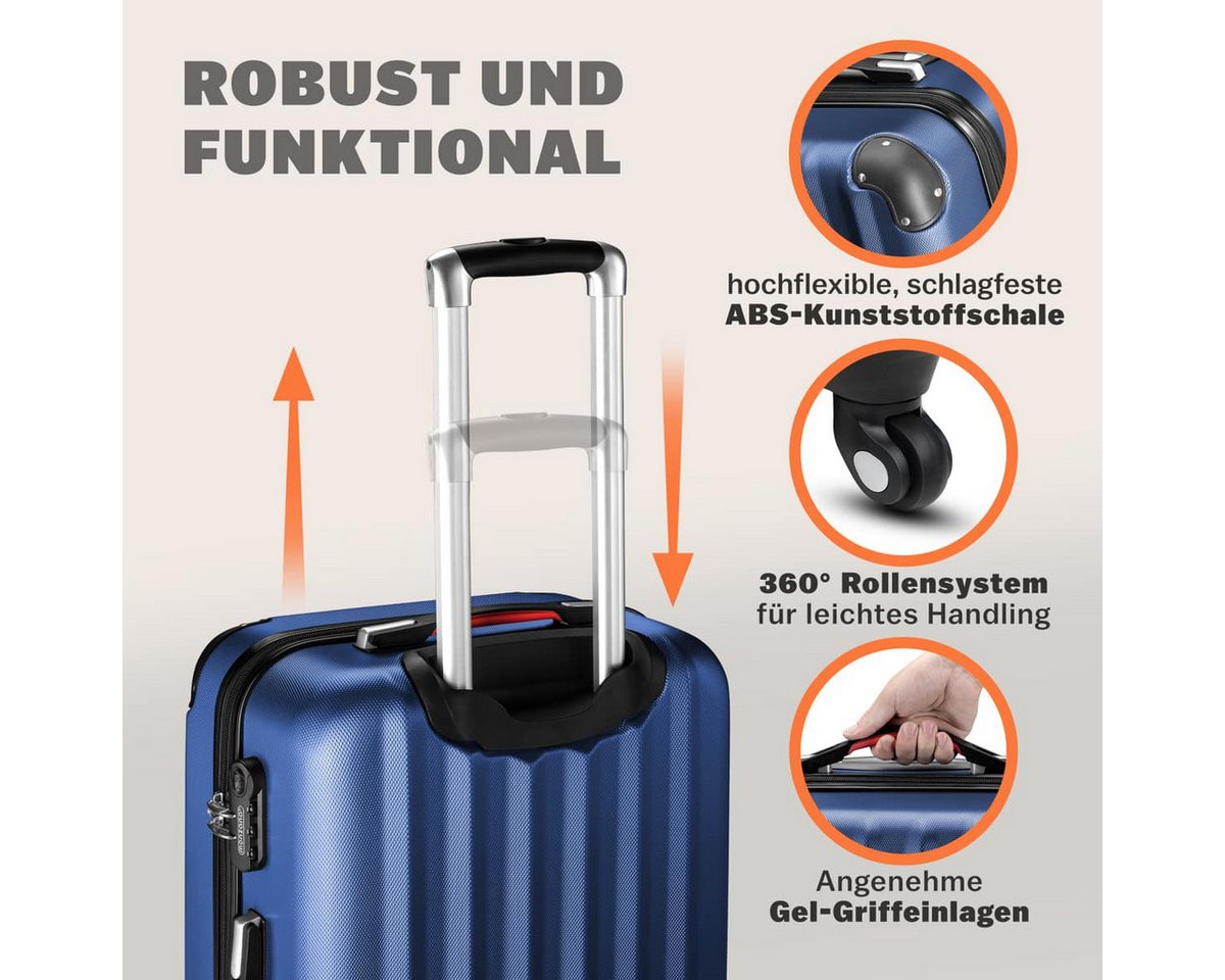 monzana Hartschalen-Trolley, 4 Rollen, Handgepäck Zahlenschloss Reisekoffer Hartschalenkoffer Trolley M Blau – Bild 4 von 5