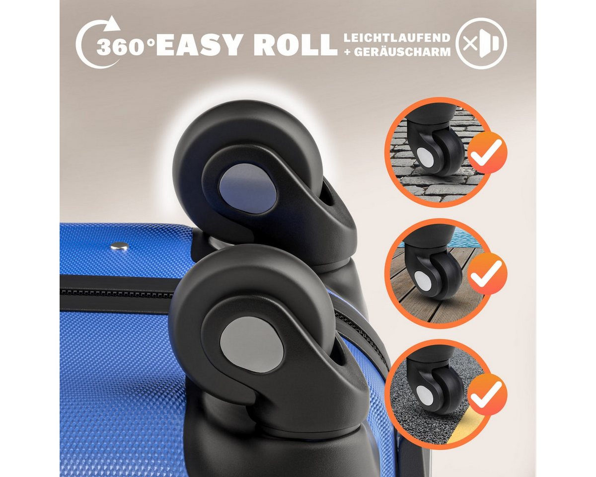 monzana Hartschalen-Trolley, 4 Rollen, Handgepäck Zahlenschloss Reisekoffer Hartschalenkoffer Trolley M Blau – Bild 5 von 5