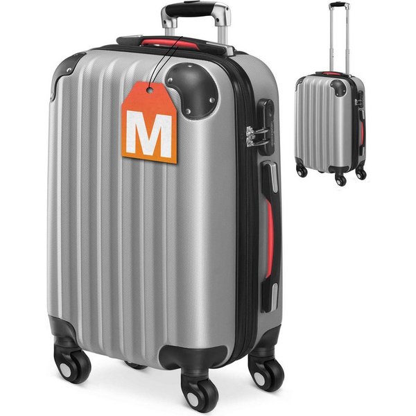monzana Hartschalen-Trolley Baseline, 4 Rollen, Handgepäck Zahlenschloss Reisekoffer Hartschalenkoffer Trolley Silber