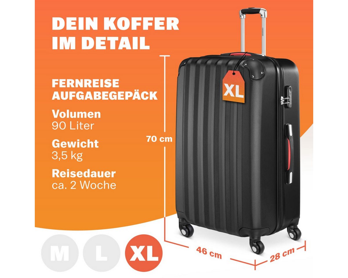 monzana Hartschalen-Trolley Baseline, 4 Rollen Rollen, Rollkoffer Zahlenschloss Reisekoffer Hartschalenkoffer Trolley Schwarz – Bild 2 von 5