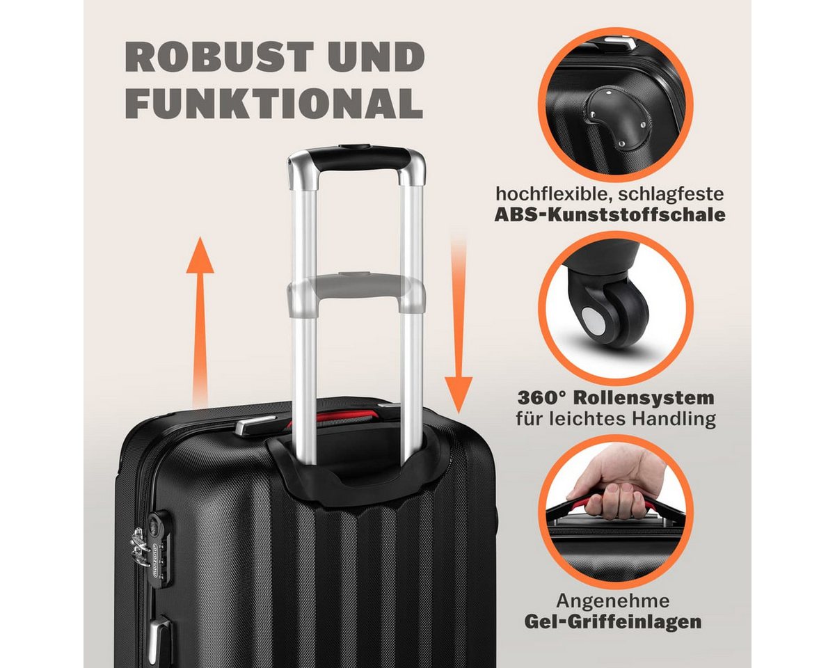 monzana Hartschalen-Trolley Baseline, 4 Rollen Rollen, Rollkoffer Zahlenschloss Reisekoffer Hartschalenkoffer Trolley Schwarz – Bild 4 von 5