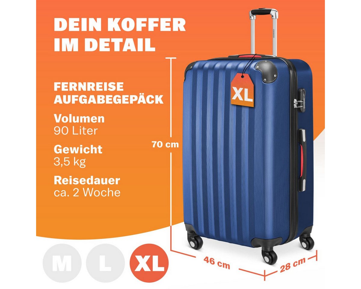 monzana Hartschalen-Trolley, 4 Rollen, Rollkoffer Zahlenschloss Reisekoffer Hartschalenkoffer Trolley XL Blau – Bild 2 von 5