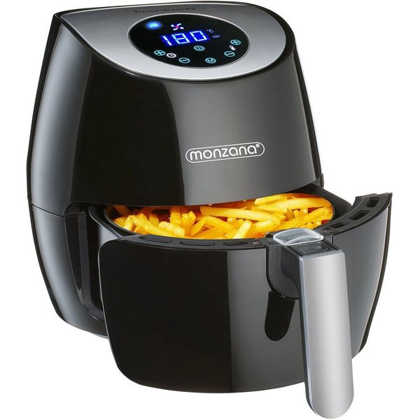 monzana Heißluftfritteuse, 1350 W, Digitales LED Touch Display 3,6L 6 Programme Schwarz