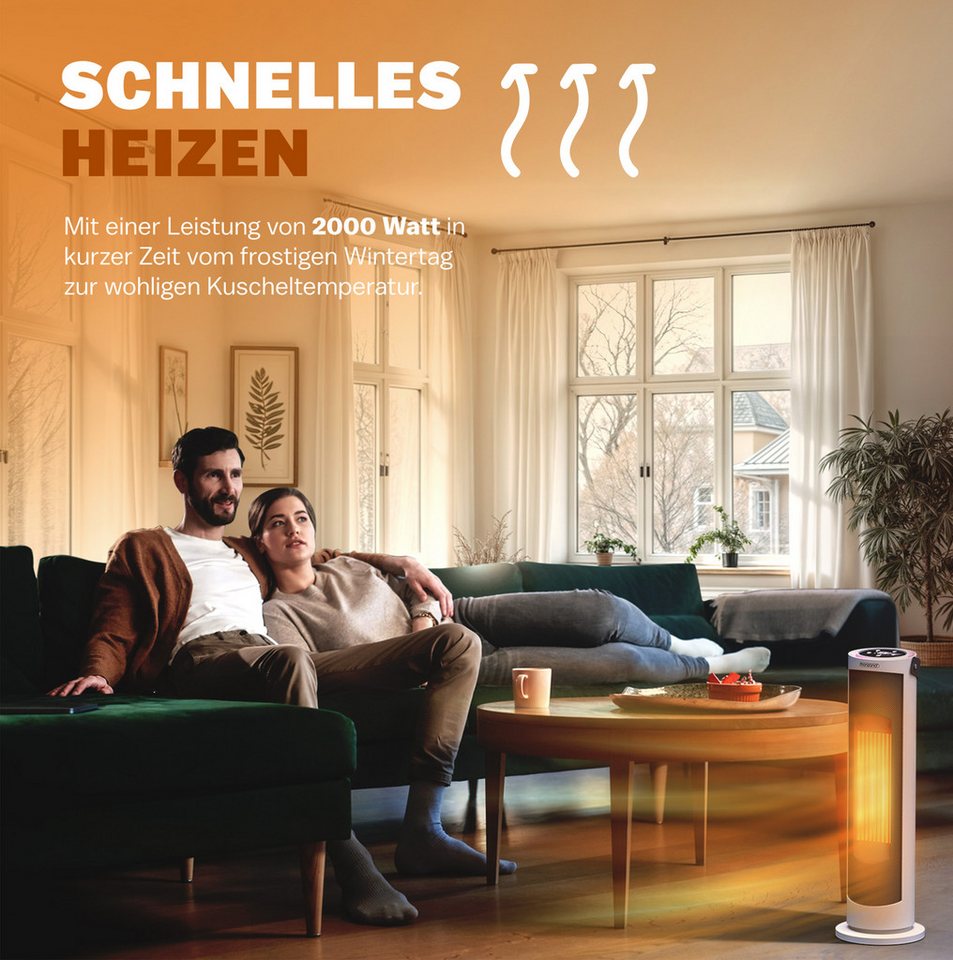 monzana Heizlüfter, 2000 W, Keramik Heizlüfter 2000W 4 Betriebsmodi 15-35°C Energiesparend 70° – Bild 2 von 5
