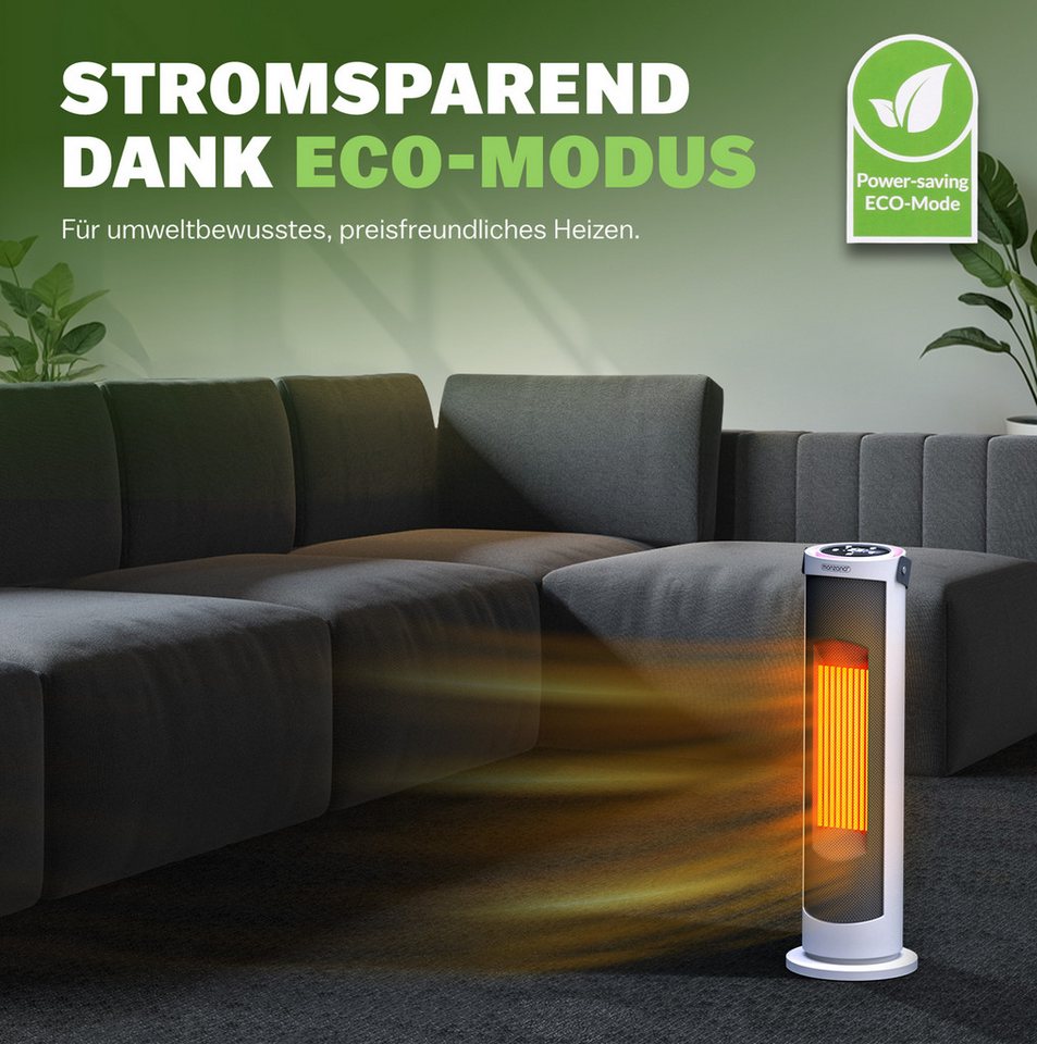 monzana Heizlüfter, 2000 W, Keramik Heizlüfter 2000W 4 Betriebsmodi 15-35°C Energiesparend 70° – Bild 4 von 5