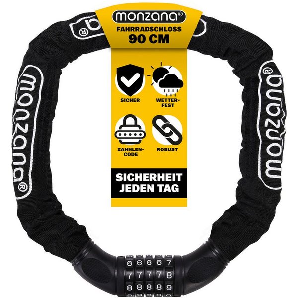 monzana Kettenschloss, Fahrradschloss Hohe Sicherheit 90cm Zahlencode 5-stellig Zahlenschloss