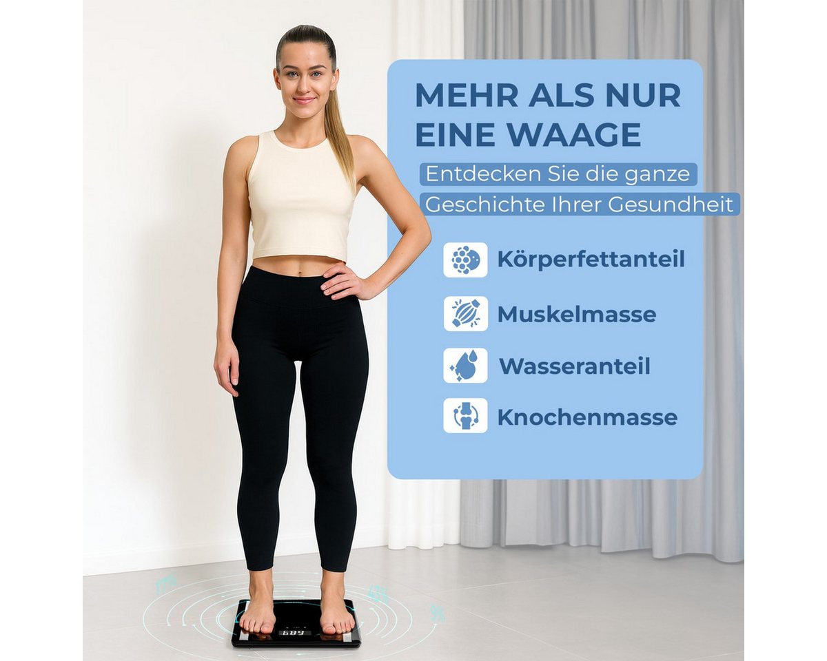 monzana Körper-Analyse-Waage, Personenwaage Digital 10 Nutzer Körperwaage bis 180kg Körperfettwaage – Bild 2 von 5