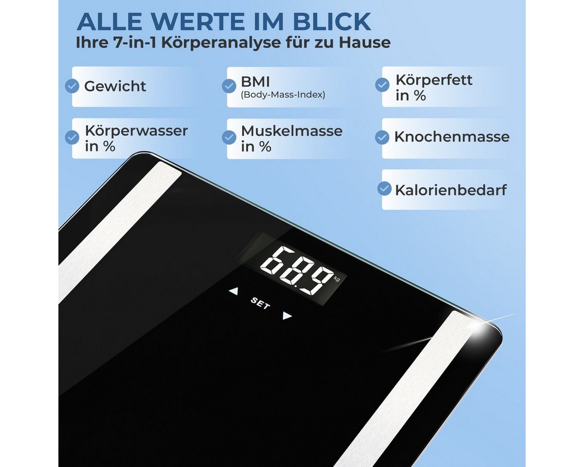 monzana Körper-Analyse-Waage, Personenwaage Digital 10 Nutzer Körperwaage bis 180kg Körperfettwaage – Bild 4 von 5