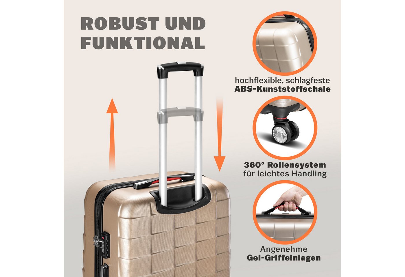 monzana Kofferset, 4 Rollen, 3tlg TSA Schloss Hartschalen Koffer M-L-XL Rollkoffer Reisekoffer – Bild 2 von 5