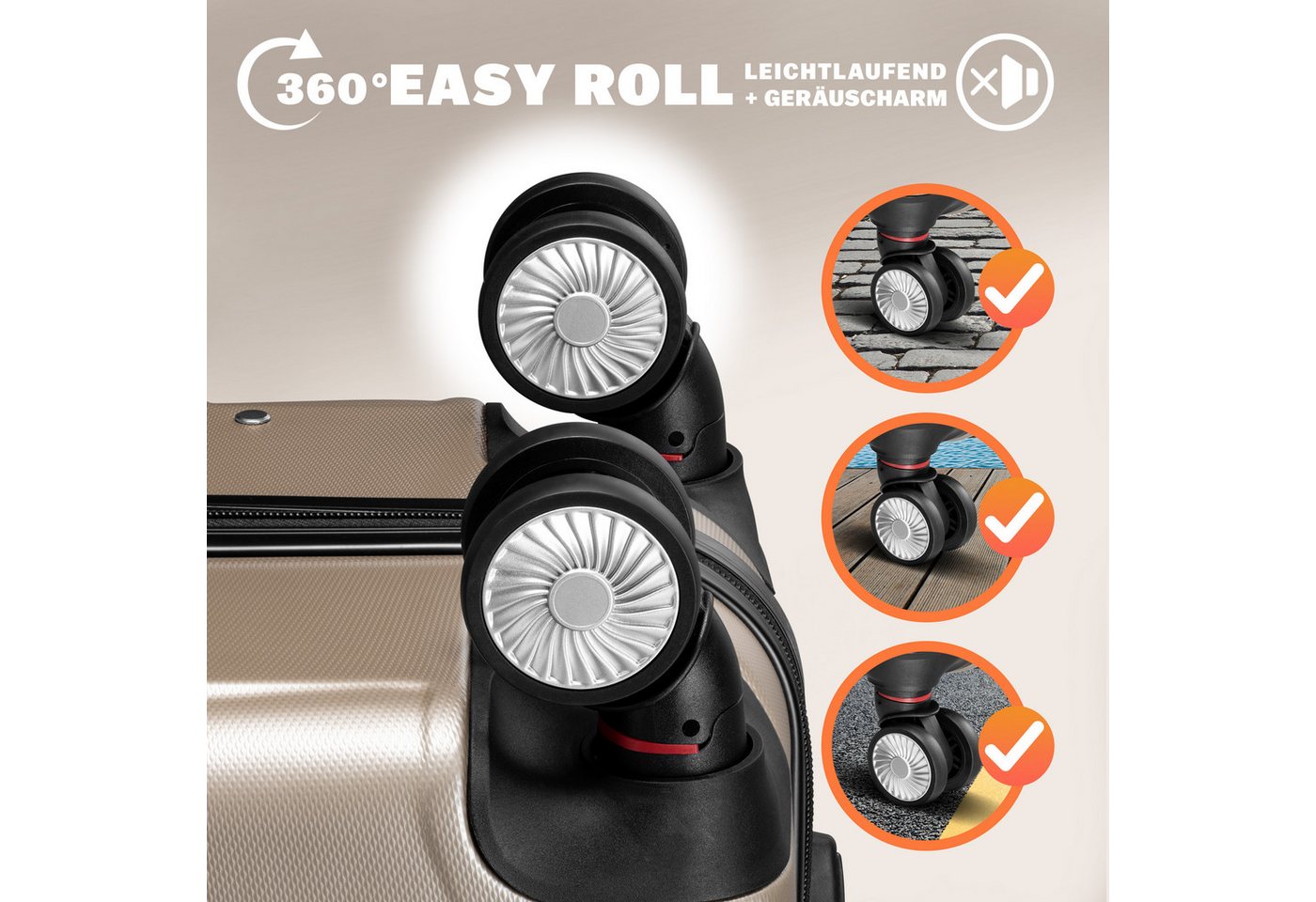 monzana Kofferset, 4 Rollen, 3tlg TSA Schloss Hartschalen Koffer M-L-XL Rollkoffer Reisekoffer – Bild 3 von 5