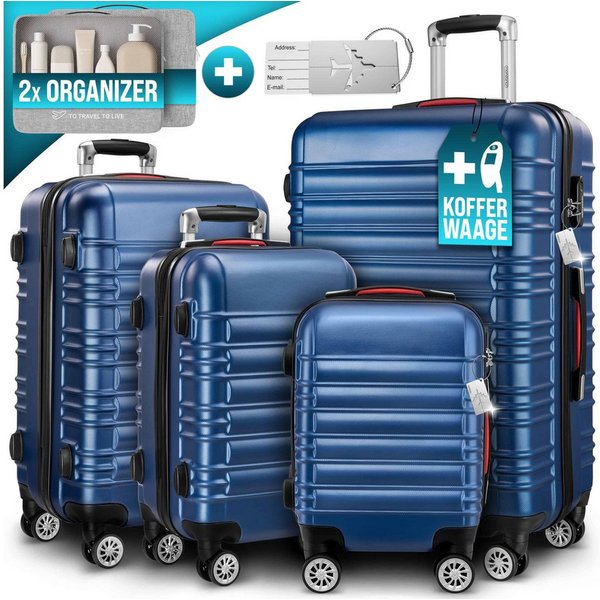 monzana Kofferset, Koffer Zwillingsrollen Zahlenschloss Waage Gurt Reisekoffer Blau
