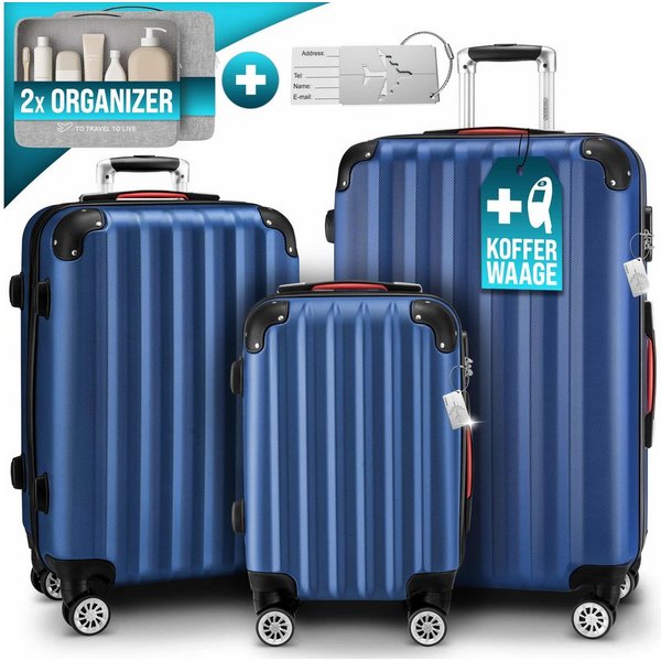 monzana Kofferset, Koffer Zwillingsrollen Zahlenschloss Waage Gurt Reisekoffer blau