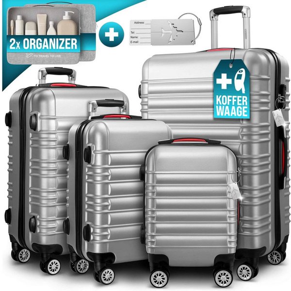 monzana Kofferset, Zwillingsrollen Zahlenschloss Waage Reisekoffer Trolley Koffer Silber