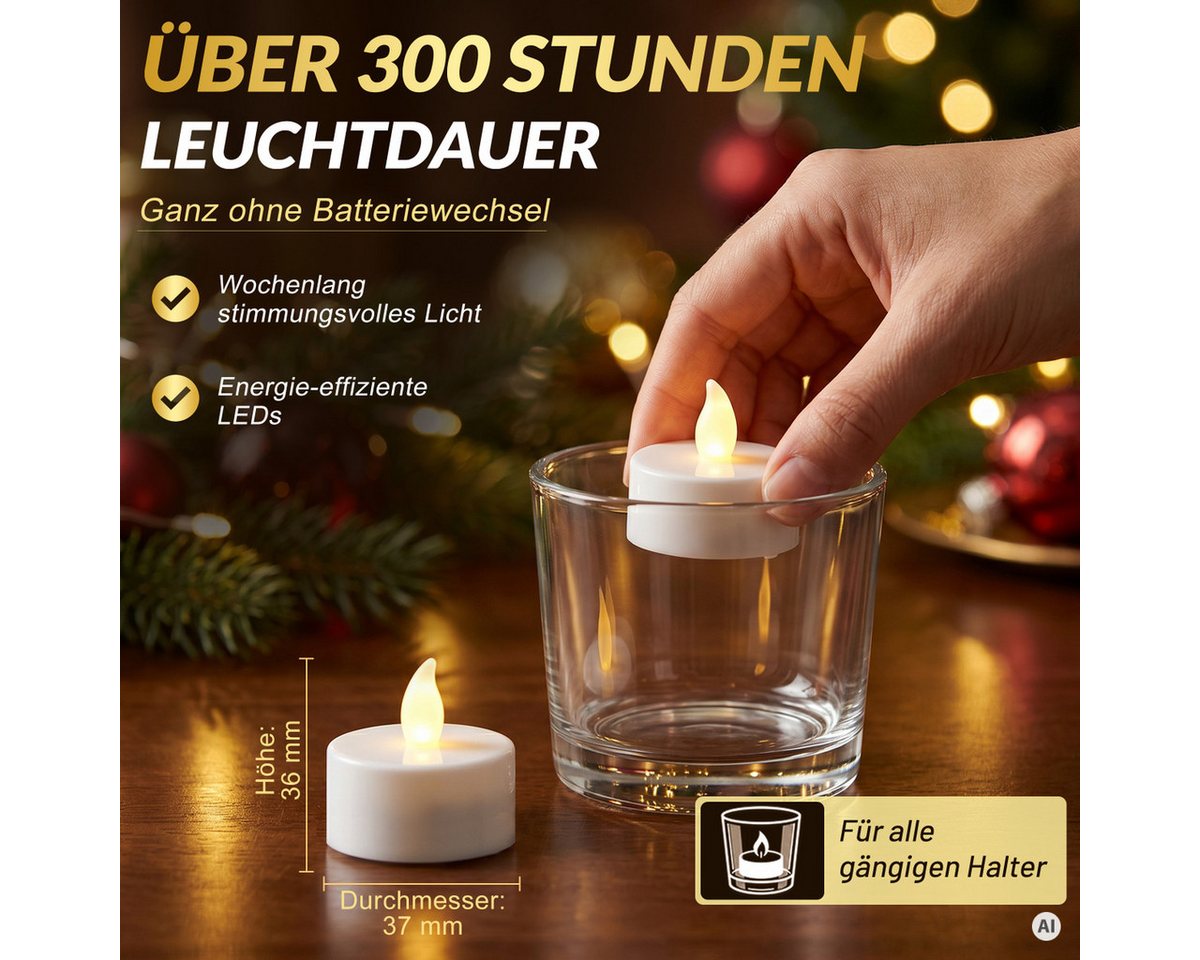 monzana LED-Kerze, Kerzen, +300H elektrisch flackernd Fernbedienung Batterien 30xTeelichter 3,7CM – Bild 5 von 5