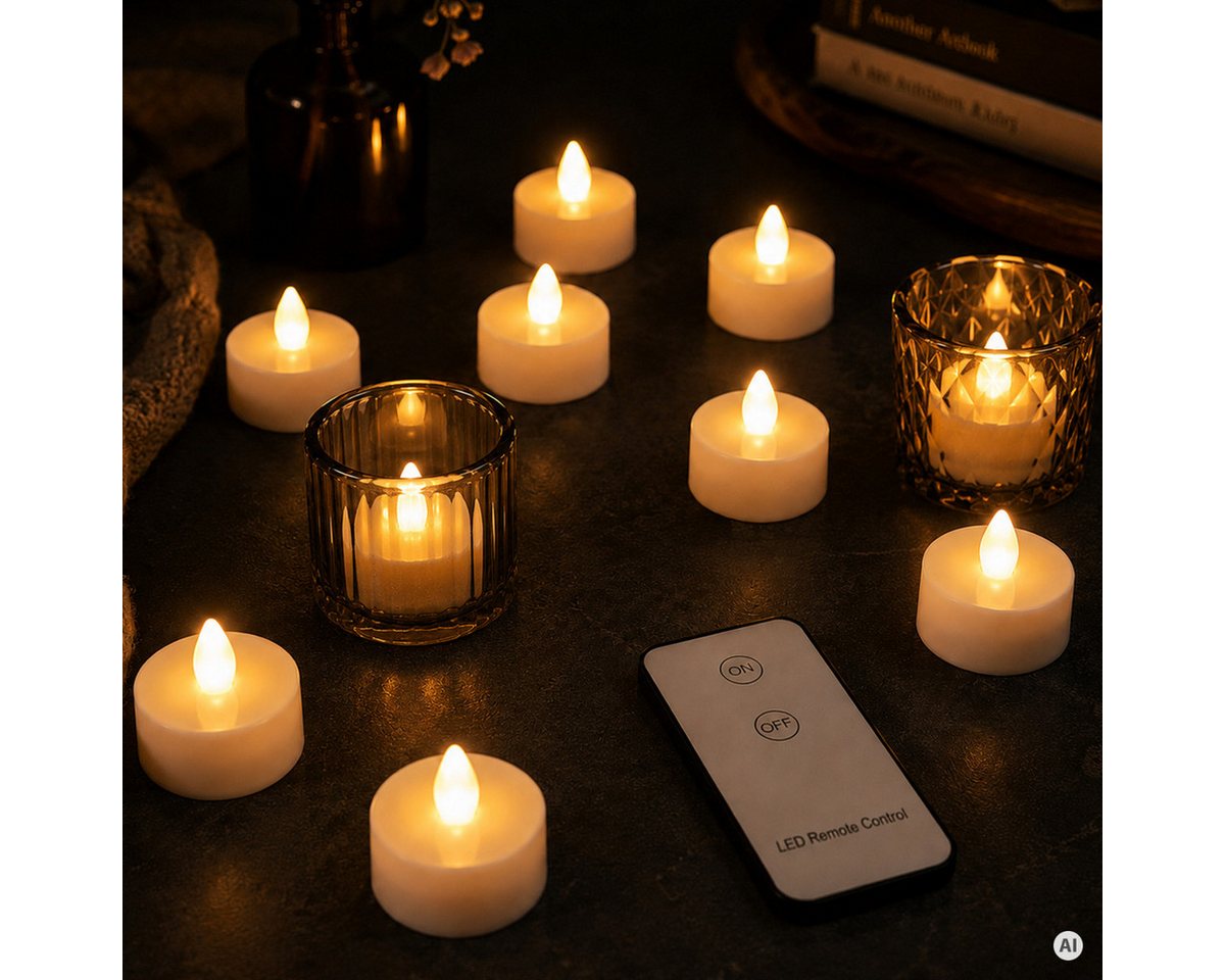monzana LED-Kerze, Kerzen, +300H elektrisch flackernd Fernbedienung Batterien 10xTeelichter 3,7CM – Bild 2 von 5