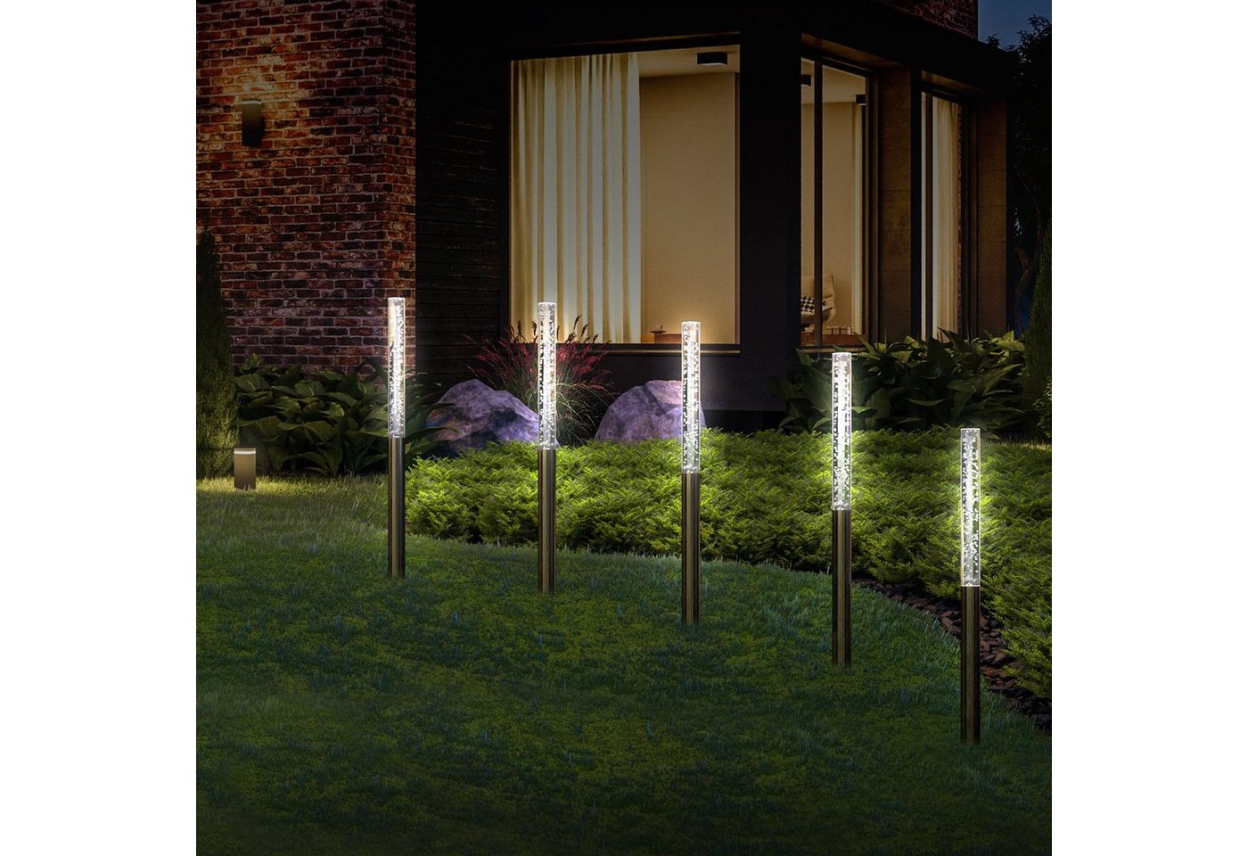 monzana LED Solarleuchte, Solarleuchte, 5er Set Solarlampen für Draußen Wetterfest mit Erdspieß Balkon Outdoor – Bild 2 von 5