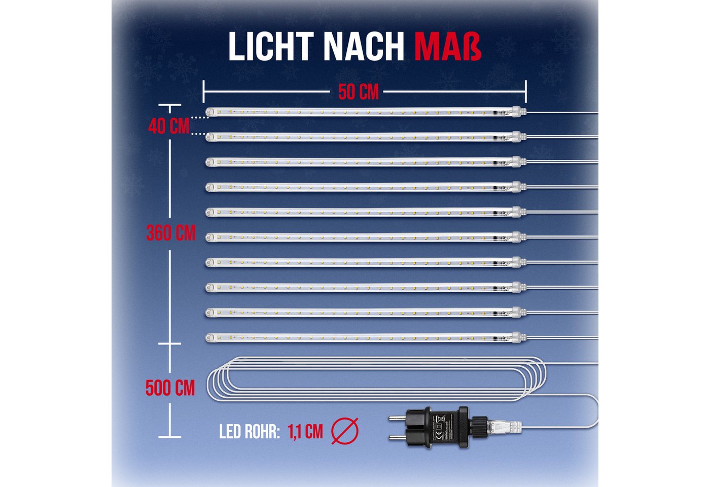 monzana Lichterkette, Meteorschauer 480 LED Außen Wasserdicht 10 Röhre je 50 cm – Bild 3 von 5