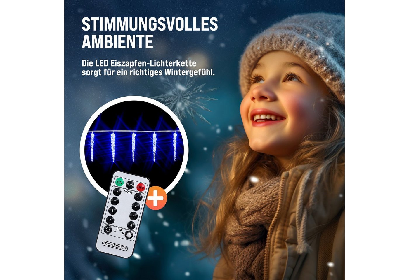 monzana Lichterkette, Eiszapfen Lichterkette 13m Fernbedienung 80 Zapfen – Bild 5 von 5