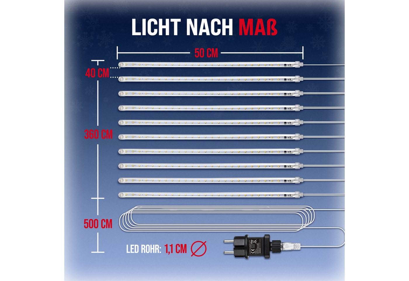 monzana Lichterkette, Meteorschauer 480 LED Außen Wasserdicht 10 Röhre je 50 cm – Bild 3 von 5