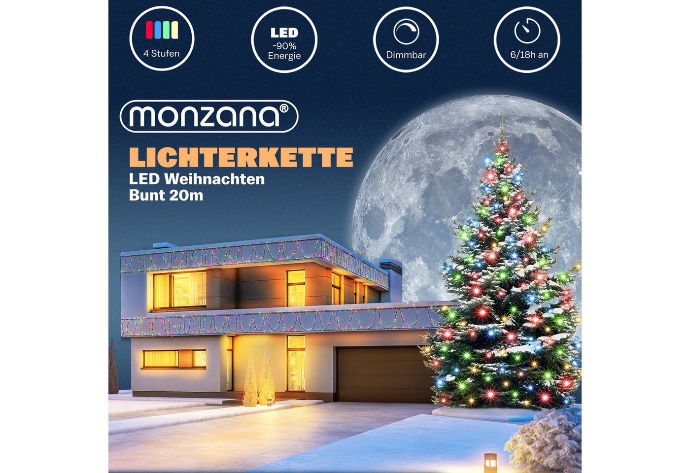 monzana Lichterkette, 200/400/600 LEDs warmweiß/kaltweiß/bunt Weihnachtsbaum – Bild 5 von 5