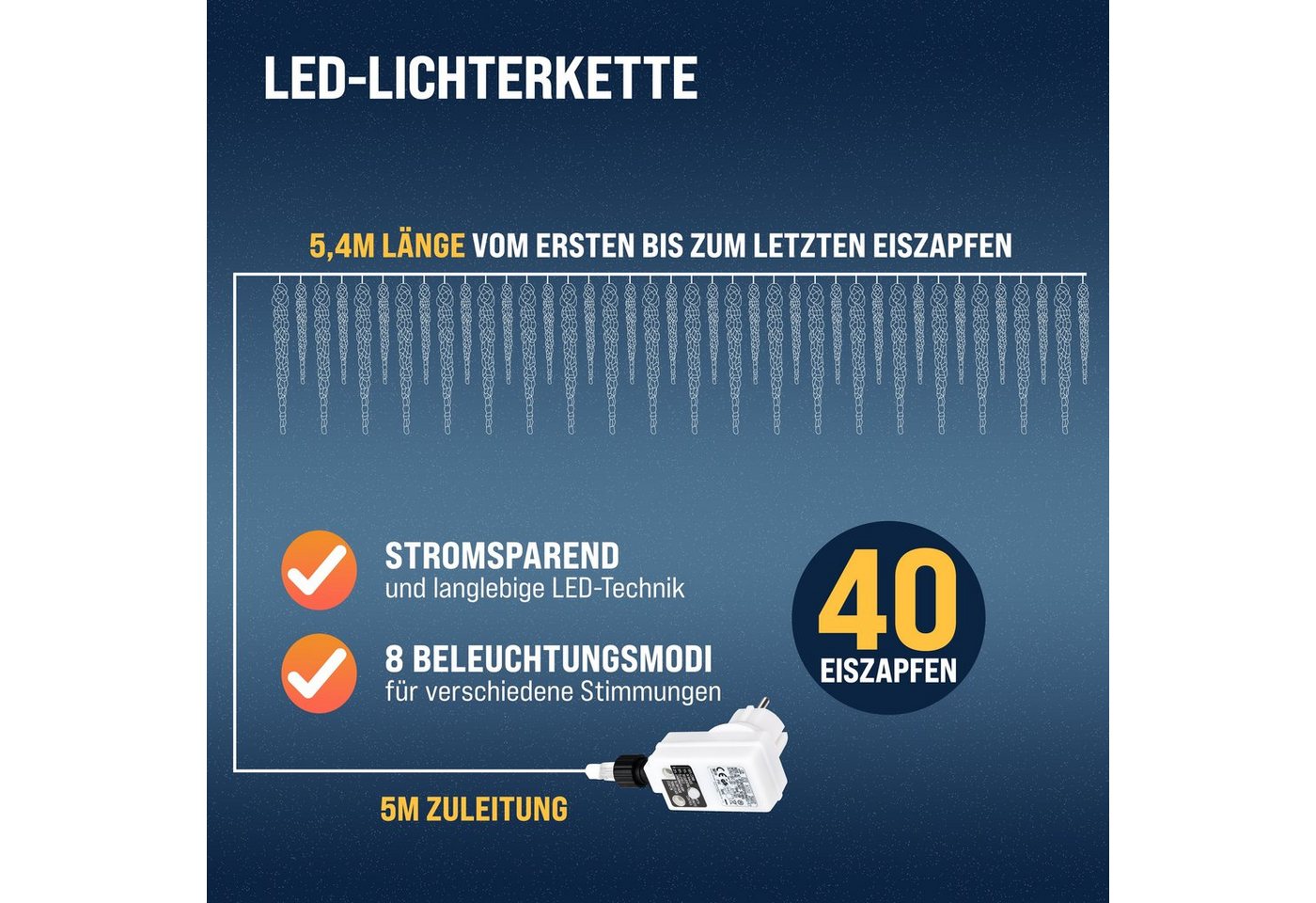 monzana Lichterkette, Eiszapfen Lichterkette 10,4m Fernbedienung 40 Zapfen – Bild 3 von 5