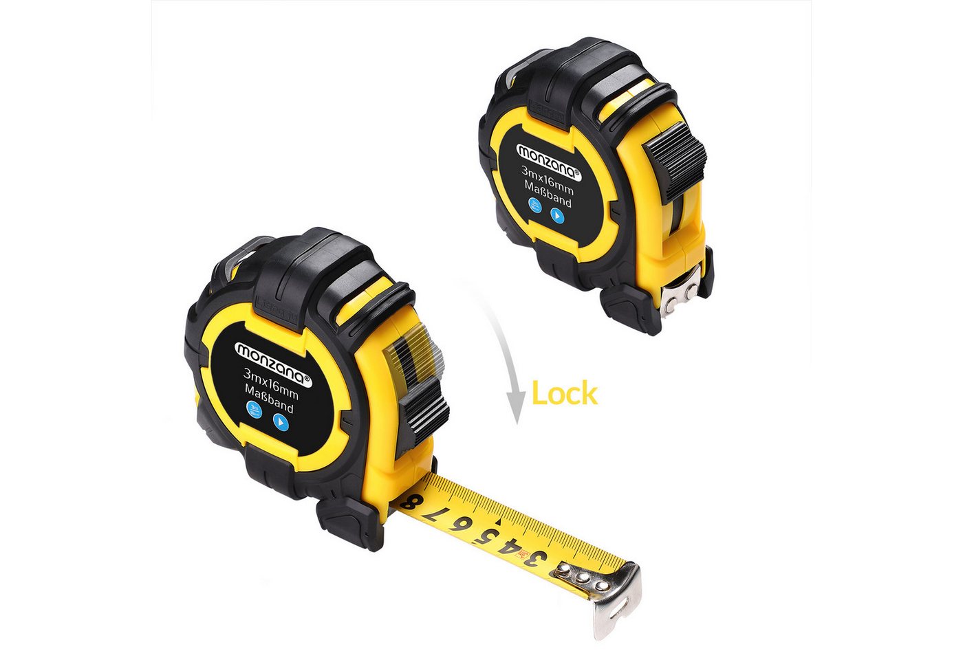 monzana Maßband, Rollmeter 3m x 16mm verschiebbarer Endhaken Bandmaß Autorollsystem – Bild 3 von 5