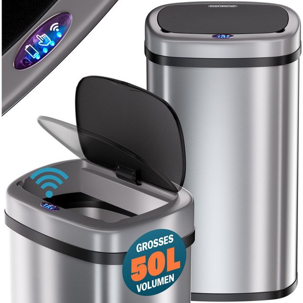 monzana Mülleimer, 50 L Automatik Sensor Mülleimer LED Display Müllbehälter berührungslos