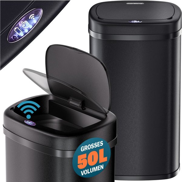 monzana Mülleimer, 50 L Automatik Sensor Mülleimer LED Display Müllbehälter berührungslos